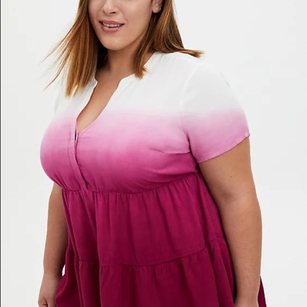 NWT TORRID BURGUNDY PURPLE DIP-DYE TWILL SHIRRED HEM BABYDOLL TUNIC SIZE 1